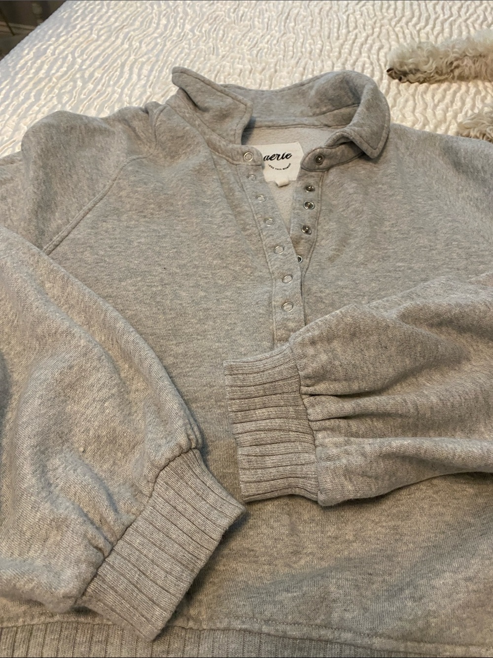 Aerie women’s two piece set. Grey  Henley Sweater and matching ribbed pants - Picture 7 of 8